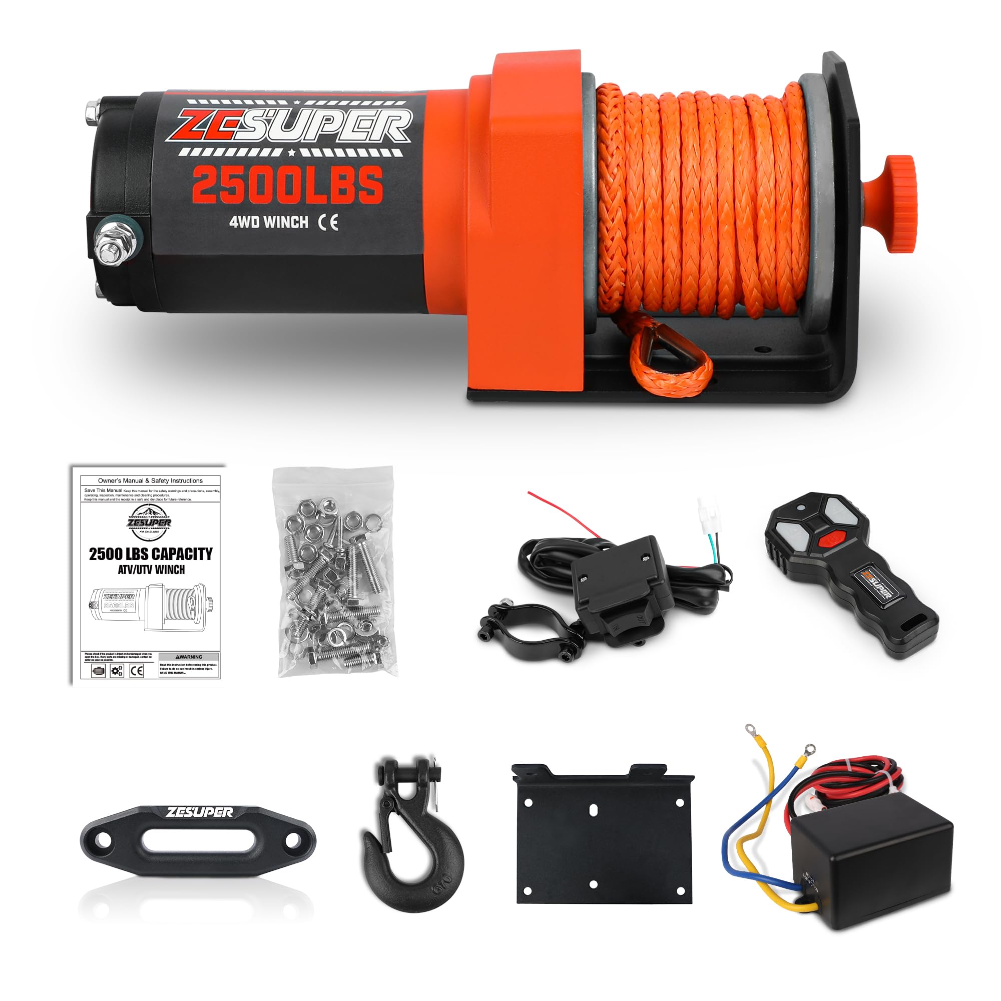 ZESUPER 1,134 kg 12 V DC elektryczna wciągarka 9 m, syntetyczna lina, terenowa, wodoodporna, zestawy wciągarek do łodzi UTV ATV z bezprzewodowym pilotem, przełącznik ręczny