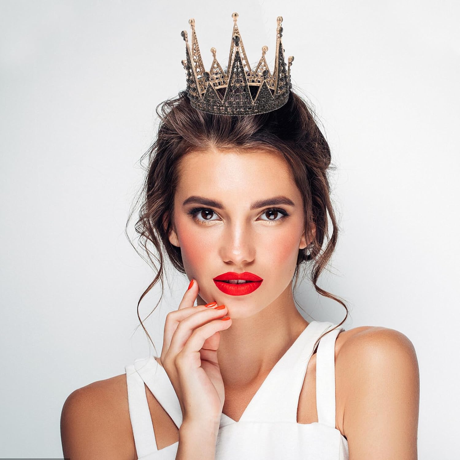 Black Rhinestone Tiara Crown Vintage Baroque Alloy Crystal Headdress for Women Bride Birthday Party Accessories
