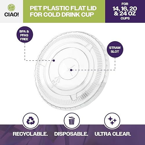 Miniatura 47 de CIAO! Tapa plana PET con ranura para pajilla, diseñada y apta para vasos de bebidas frías PET de 9 oz/12 onzas, 3.622 in (caja de 1,000)
