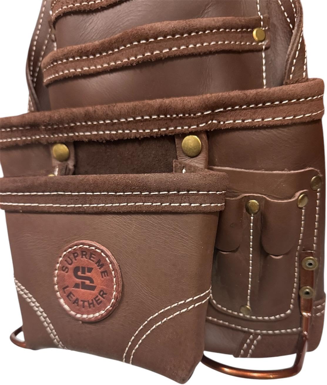 Supreme Leather Supreme Leather Tool Pouch for Construction Carpenter Tool Bag Electrician's Pouch | 10 Pockets 2 Stainless Steel Hammer Holders Top Grain Leather Bag