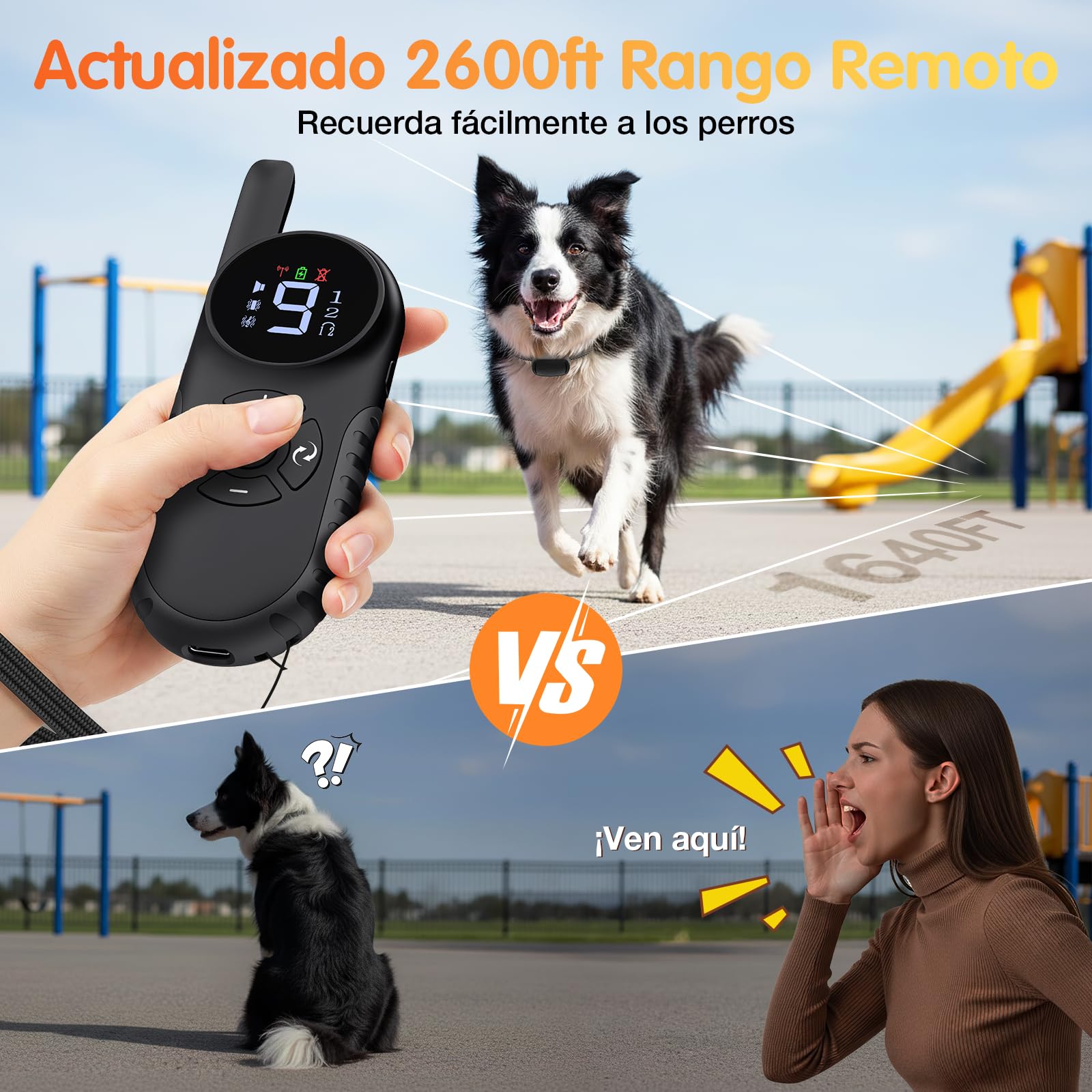 Collar de Adiestramiento para Perros, Collar Antiladridos para Perros | Rango Control Remoto 800m, 3 Modos de Adiestramiento, Sonido/Vibración, Recargable Collar Perro Adiestramiento, Étanche IPX7