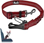 SlowTon Dog Seat Belt, Adjustable Dog Safety Belt Leash, 2 in 1 Latch Bar Attachment Dog Car Seatbelt with Elastic Nylon Bungee Buffer, Reflective Nylon Belt Tether Connect to Pet Harness Black