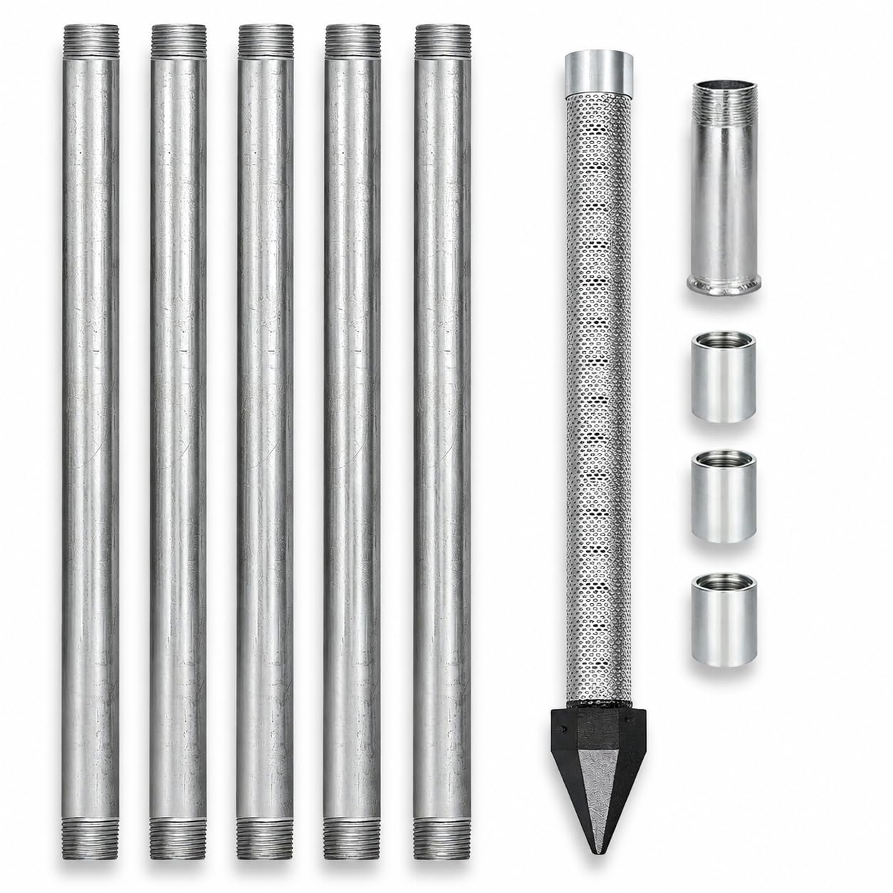 Sand Point Well Kit, 1-1/4 Inch Stainless Steel Drive Point, 36 Inch 60 Mesh Screen and 5 Galvanised Pipes for Soft Soil Water Supply