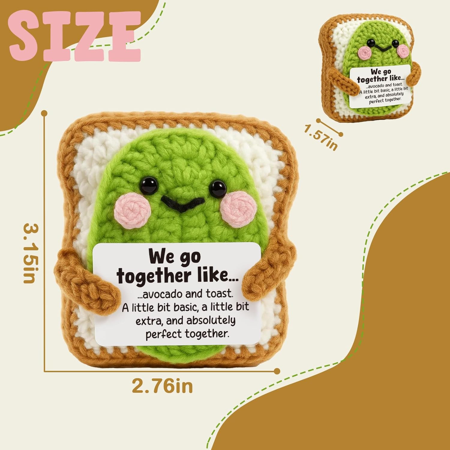 Crochet Avocado Toast Doll Couples Gift | Cute Anniversary, Valentine's Day Present for Boyfriend, Girlfriend, Husband, Wife | Sentimental Best Friend Decor with Funny Love Quote - Image 2