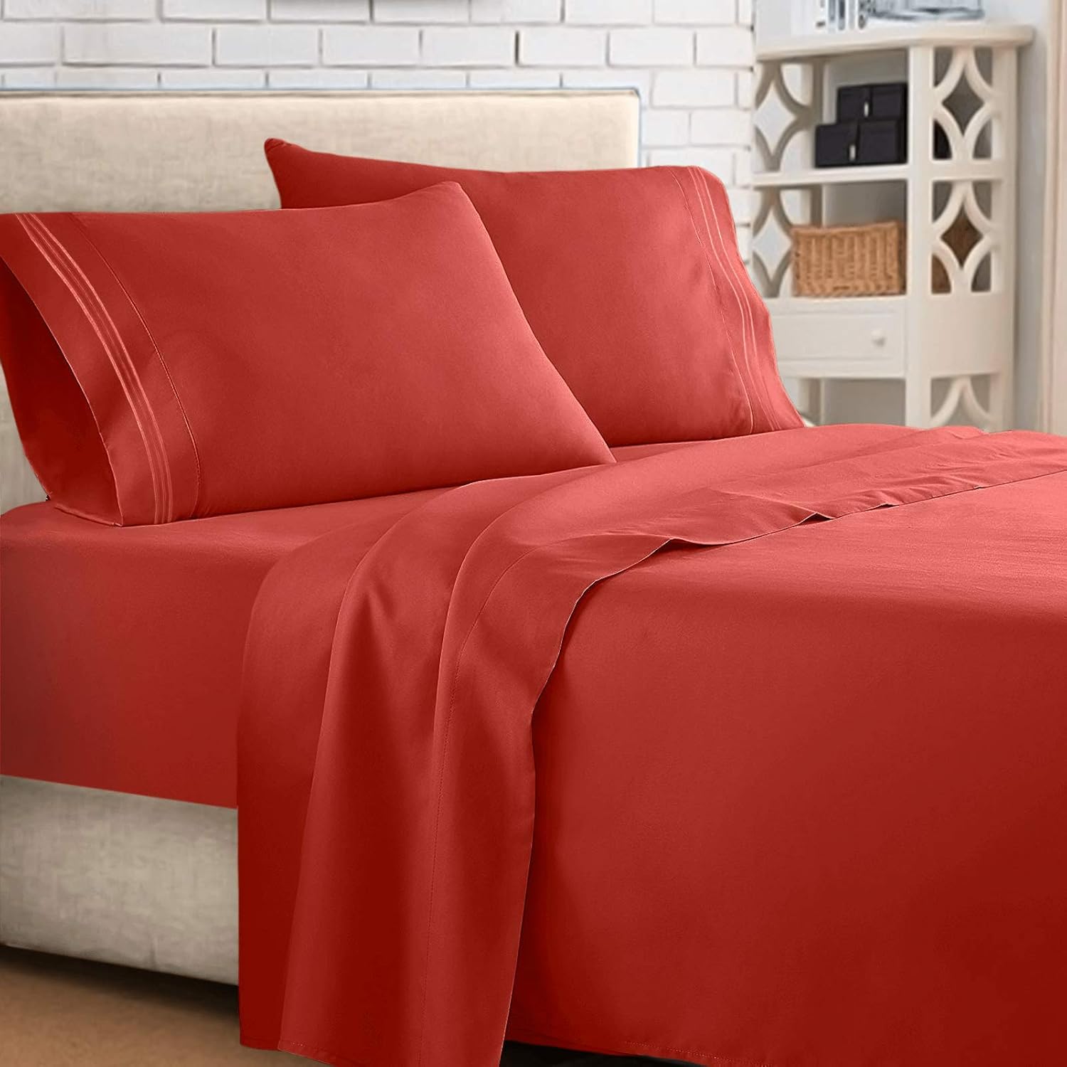 Clara Clark ® Supreme 1500 Collection 4pc Bed Sheet Set - Queen Size, Orange