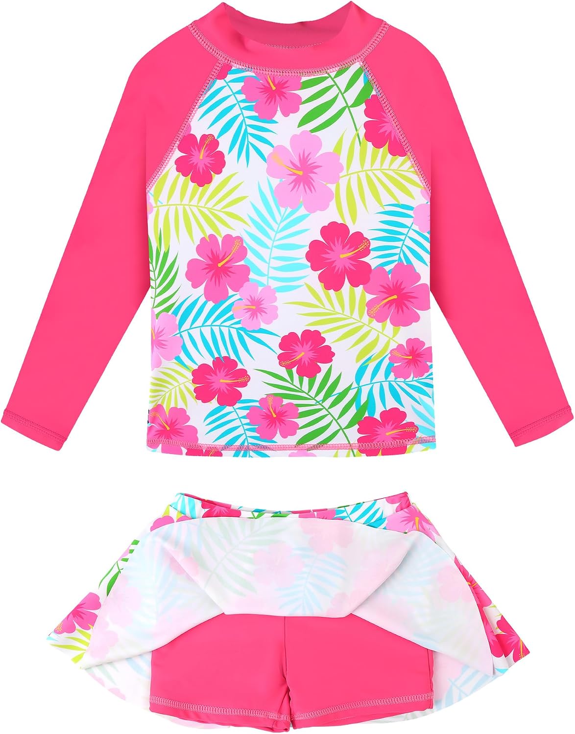 Girl's Two-Piece Long Sleeve Swimsuits UPF50+ Rash Guard Kids Bathing Suit