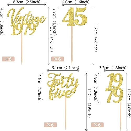 Miniatura 9 de 24 piezas vintage 1948 adornos para cupcakes con purpurina para 75 fabulosos 75 selecciones de cupcakes para feliz 65 cumpleaños boda aniversario