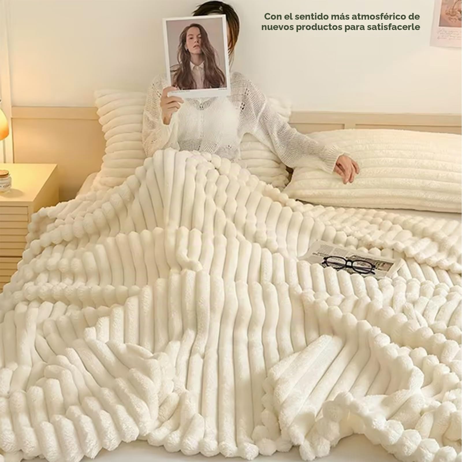 TOPCHANCES Mantas para Cama,Manta De Algodón Extrasuave,Disponible en Todas Las Estaciones 360/180GSM Tejido De Doble Capa Multiusos De Sofá,Cama O De Sala De Estar(Beige,130x160cm)