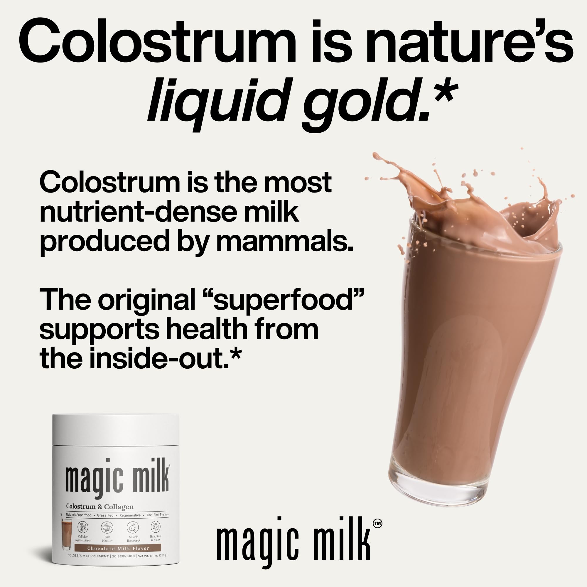 Fasted Athlete - Magic Milk | Colostru, Plus Collagène Peptides | Chocolat au lait | Soutient la santé intestinale, le gonflement, la peau et les cheveux, l'immunité, la récupération musculaire |