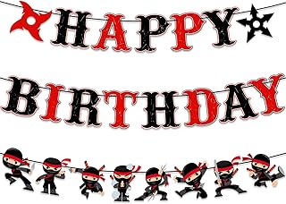 Ninja Birthday Party Decorations Karate Ninja Happy Birthday Banner Red and Black Warrior Themed Bunting Sign Banner Ninja Master Party Supplies for Boys Men Ninja Theme Baby Shower Birthday Decor
