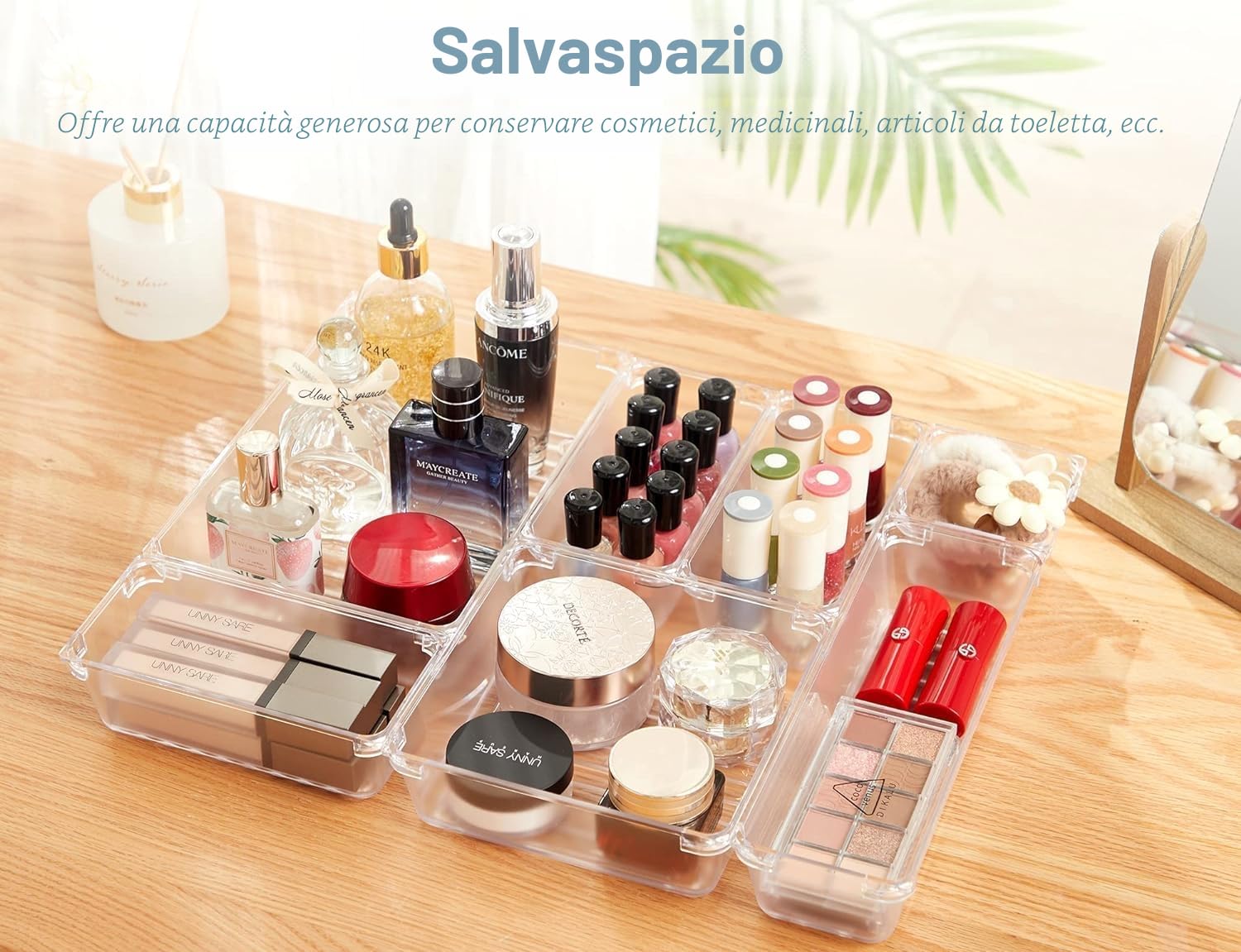 Collazoey 30 Organizer per cassetti trasparente con scatola,4 dimensioni Organizzatore per toeletta, organizer trasparente antiscivolo per trucchi per bagno, cosmetici, toeletta, cucina, ufficio