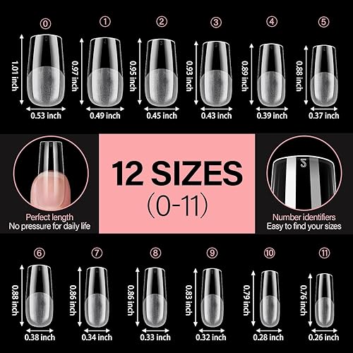 Vista 97 de AILLSA Puntas de uñas medianas de almendra, uñas acrílicas medio mate, gel transparente, cobertura completa, preliminadas, uñas postizas