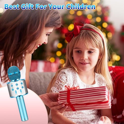 Miniatura 7 de Justcool Micrófono de karaoke para niños, micrófono inalámbrico Bluetooth 5 en 1, micrófono de karaoke portátil de mano con altavoz, grabadora de