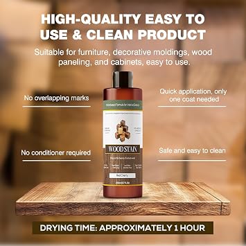 Wood Stain - Stain for Wood - Natural Stain for Furniture - Water Based | Fast Drying, Low Odor - Outdoor & Indoor Paint for Paneling, Cabinets and More - 6.7oz (Red Cherry)