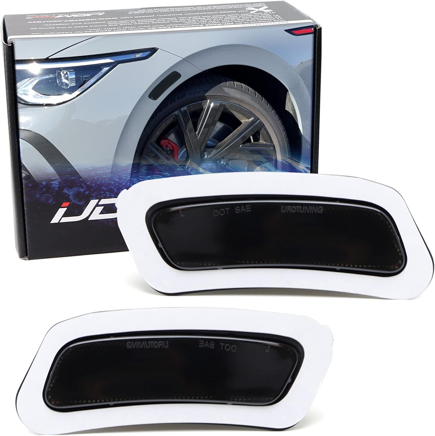 iJDMTOY Black Smoked Reflective Lens Front Bumper Side Marker Lens Compatible With Volkswagen 2022-up MK8 Golf/GTI, Replace OEM Amber Reflector Assy