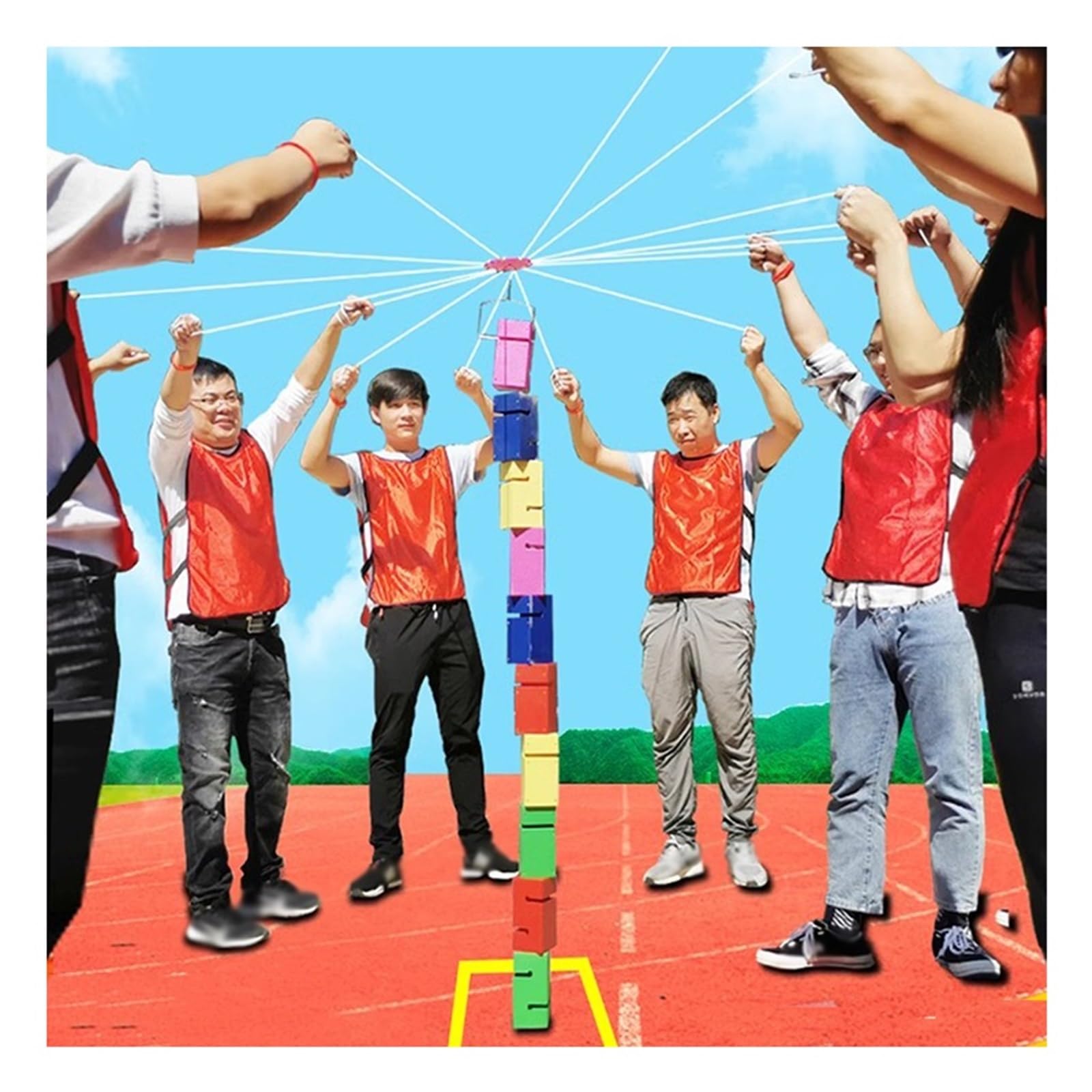 Juegos de Trabajo en Equipo, Actividades al Aire Libre, Juegos Divertidos para el día del Deporte Escolar, día de Campo y cumpleaños (Azul, 5 Unidades)