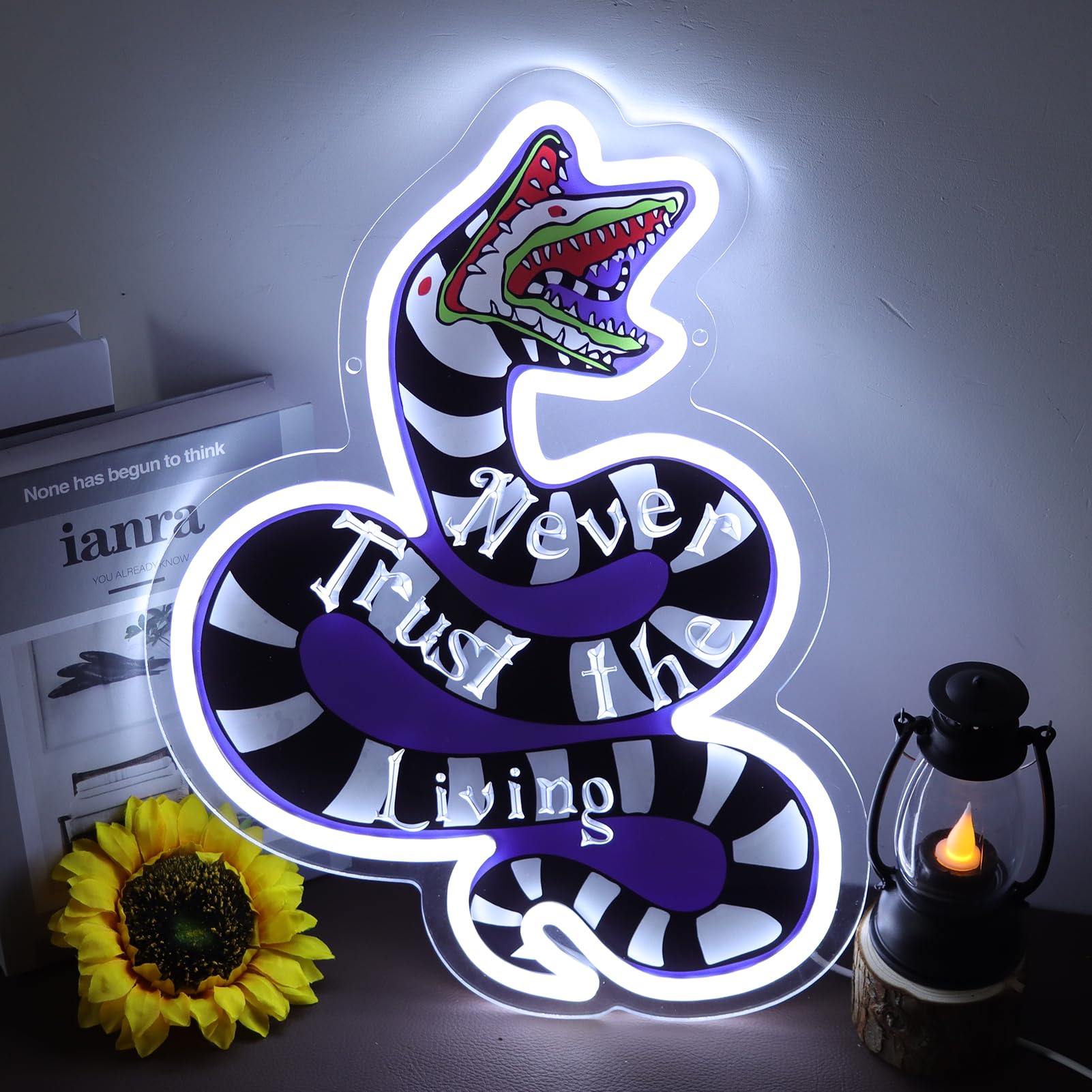 KODGGHK Snake Monster Sandworm Horror Neon Sign for Wall Decor, Dimmable Never Trust The Living Neon Lights for Game Room, Bedroom, Man Cave, Halloween Decor, LED Light up Signs Bar Club Party Gift for Boys Girls