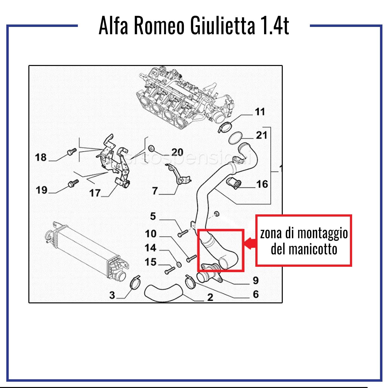 COMPATIBILE CON A L F A R O M E O GIULIETTA 1.6 JTD 116HP TUBO TURBO ARIA MANICOTTO INTERCOOLER 50517522-50530224 - 50521558