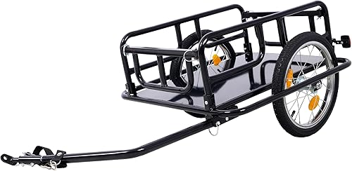 Remolque de carga plegable para bicicleta con enganche universal, capacidad de 110 libras, remolque de bicicleta con ruedas y reflectores de 16