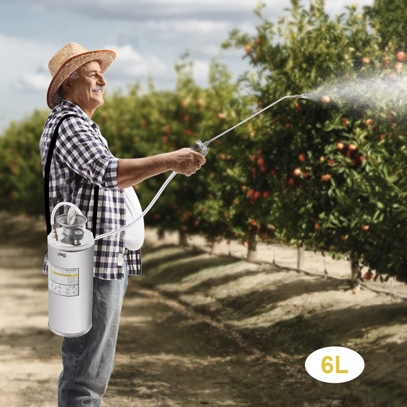 Pump Sprayer 1.5 Gallon Stainless Steel, Lawn and Garden Hand Pump Sprayer with Adjustable Nozzle and 3.9FT Reinforced Hose, Backpack Pump Weed Sprayer for Weeding, Cleaning