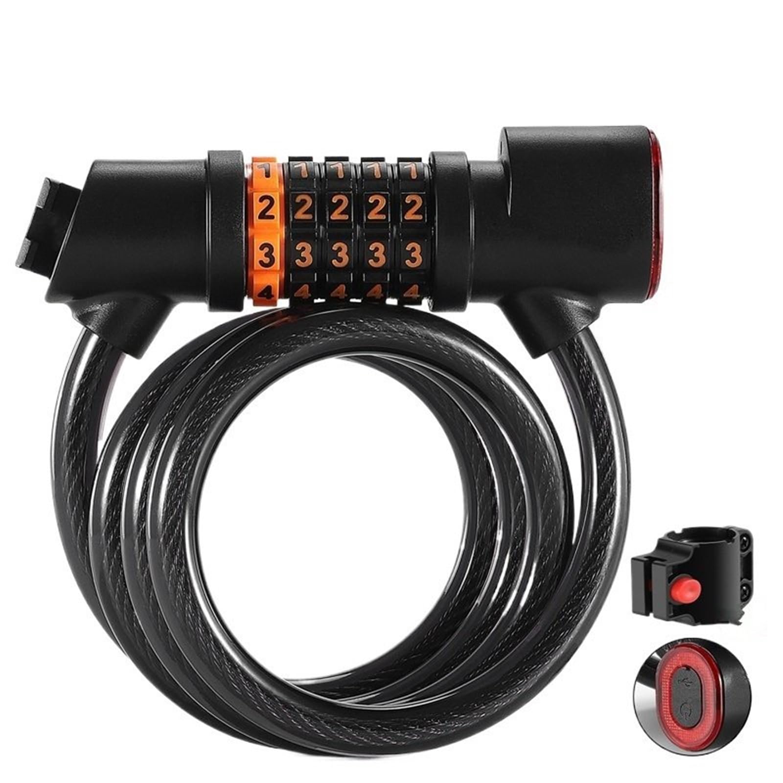 Chain Lock Bicycle Steel Cable Lock 5 Digit Password with Taillight Anti-Theft Safety Motorcycle MTB Road Bike Accessories Motorcycle Handlebar Lock