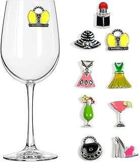 Cork & Leaf Fun and Functional Magnetic Wine Glass Charms for Stemless Glassware - Set of 9 Unique Designs, Perfect for Girls Night Out, Champagne Glasses and More - Includes Custom Gift Box