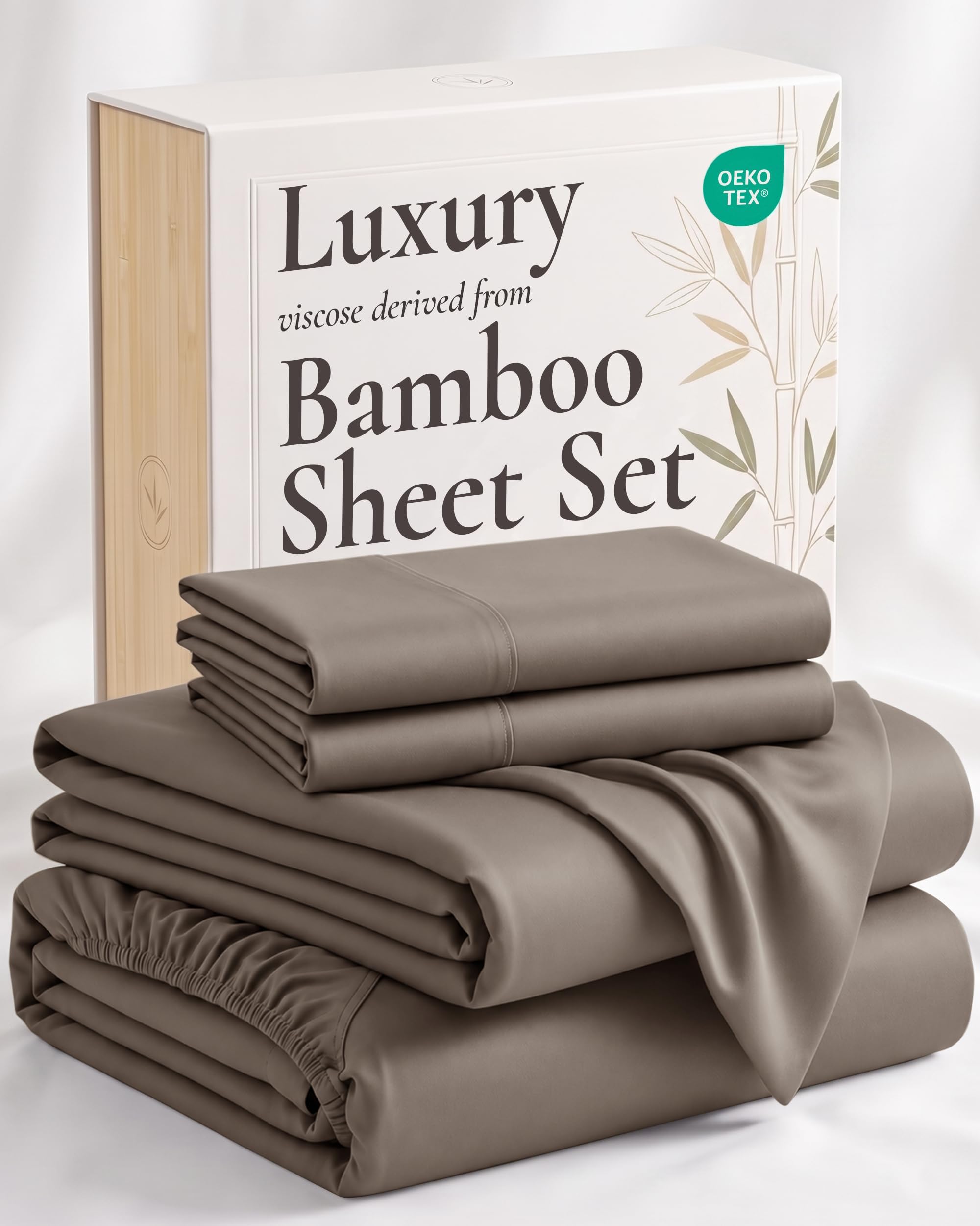 Hotel Sheets Direct 4 Piece Bed Sheet Set King Size, 100% Viscose Derived from Bamboo Sheets Set with 2 Pillowcases, Cooling & Breathable Luxury Bedding, Moisture-Wicking & Silky Soft Texture, Sand