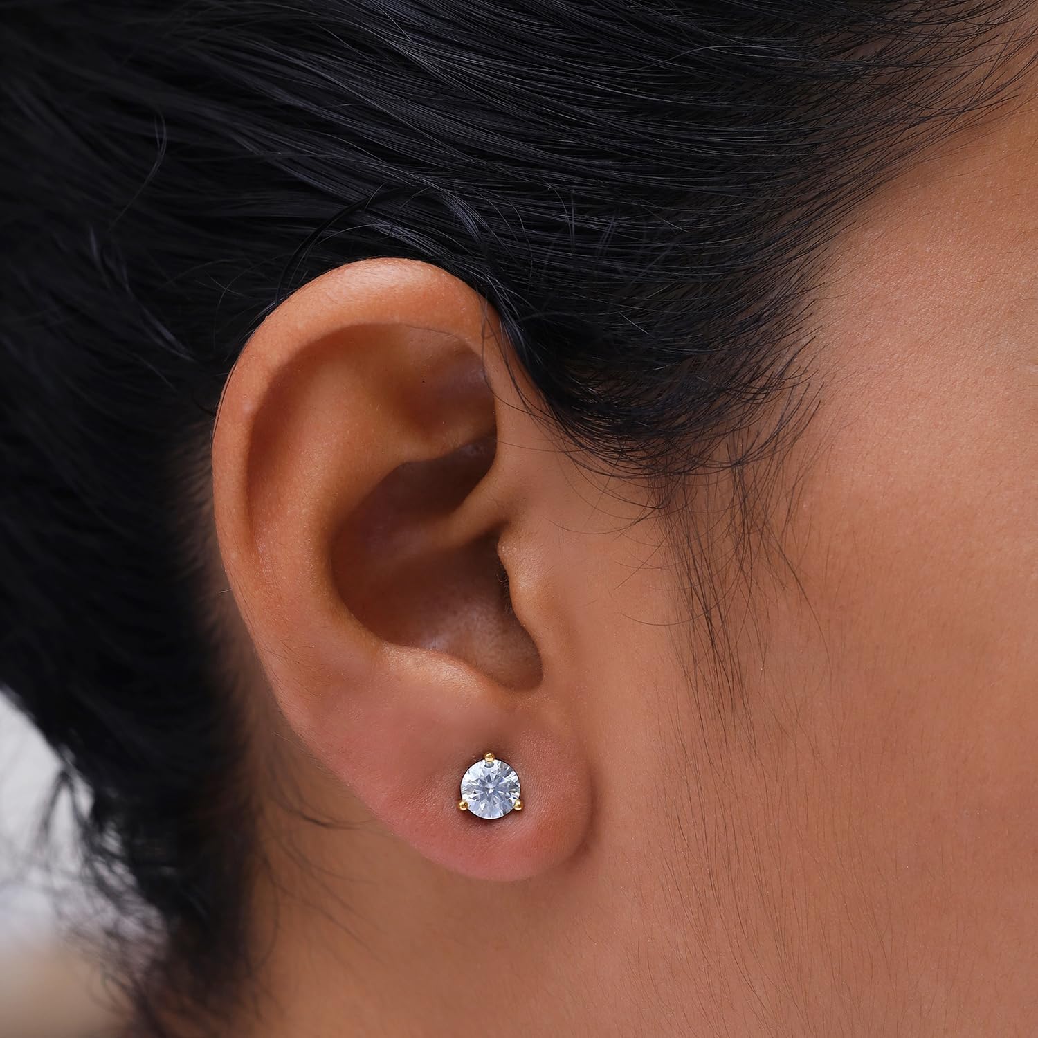18k Gold Plated Solitaire Stud Earrings, 6MM Moissanite Diamond Stud Earrings for Women | Trendy Jewelry For Her Push Back Earrings (1.40 Ctw)