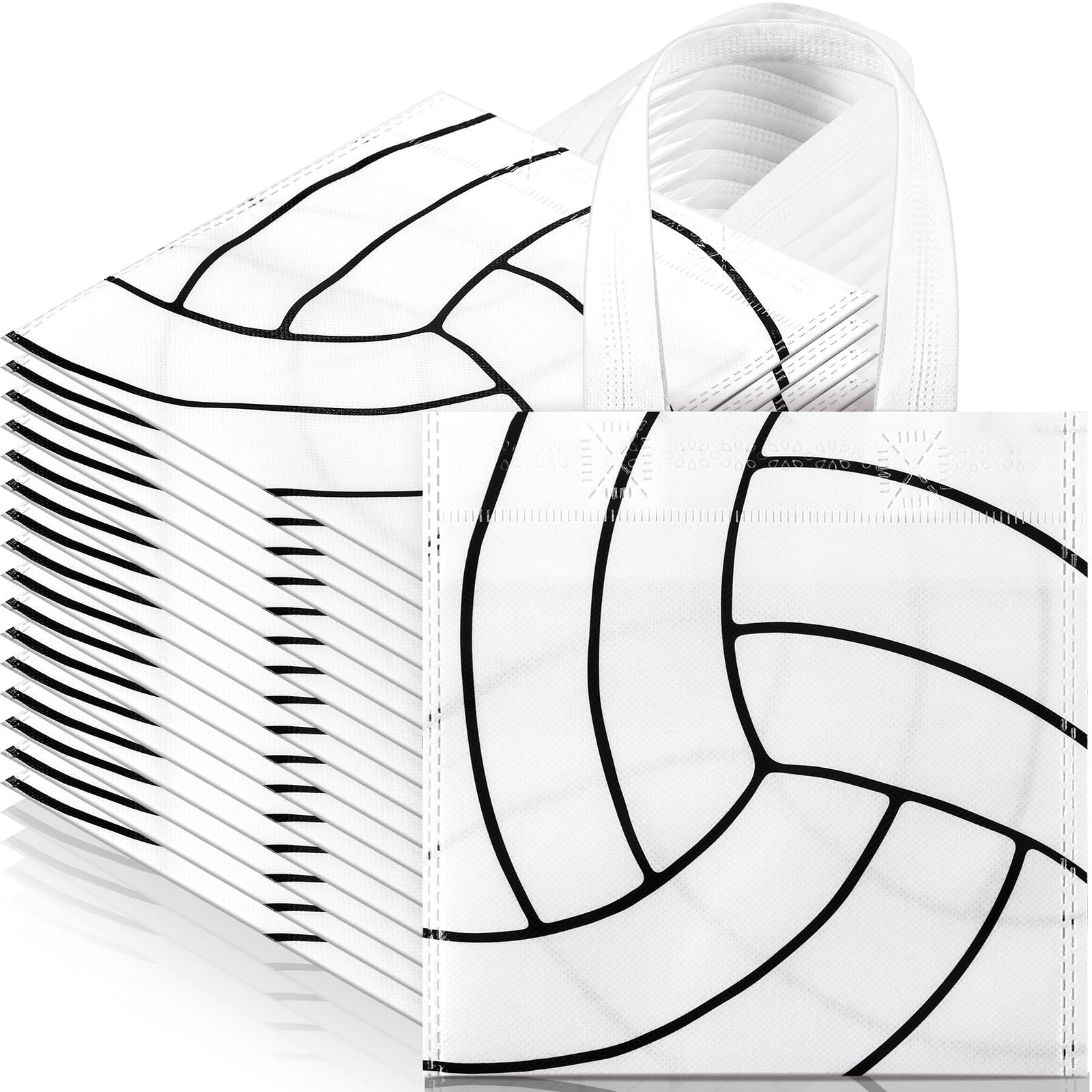 Sweetude 12 Pcs Volleyball Party Gift Bags Sports Theme Candy Goodie Bags 7.8 x 7.8 Inch Volleyball Non Woven Totes with Handles for Sports Party Favors Birthday Decor Supplies
