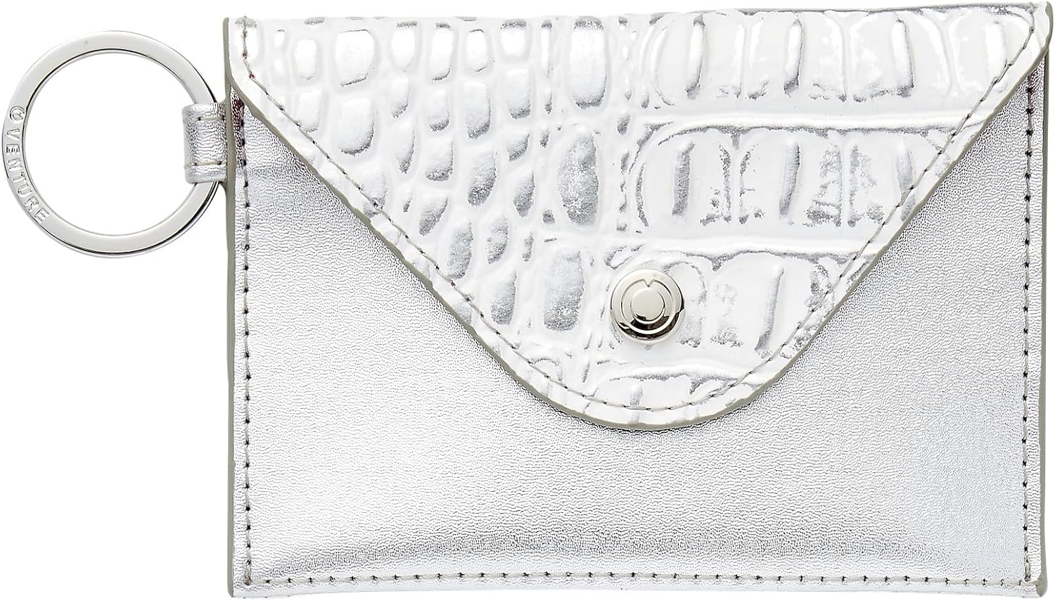 Oventure Keychain Wallet – Silver Leather Envelope Card Case | Shimmering, Giftable & Hands-Free Organizer