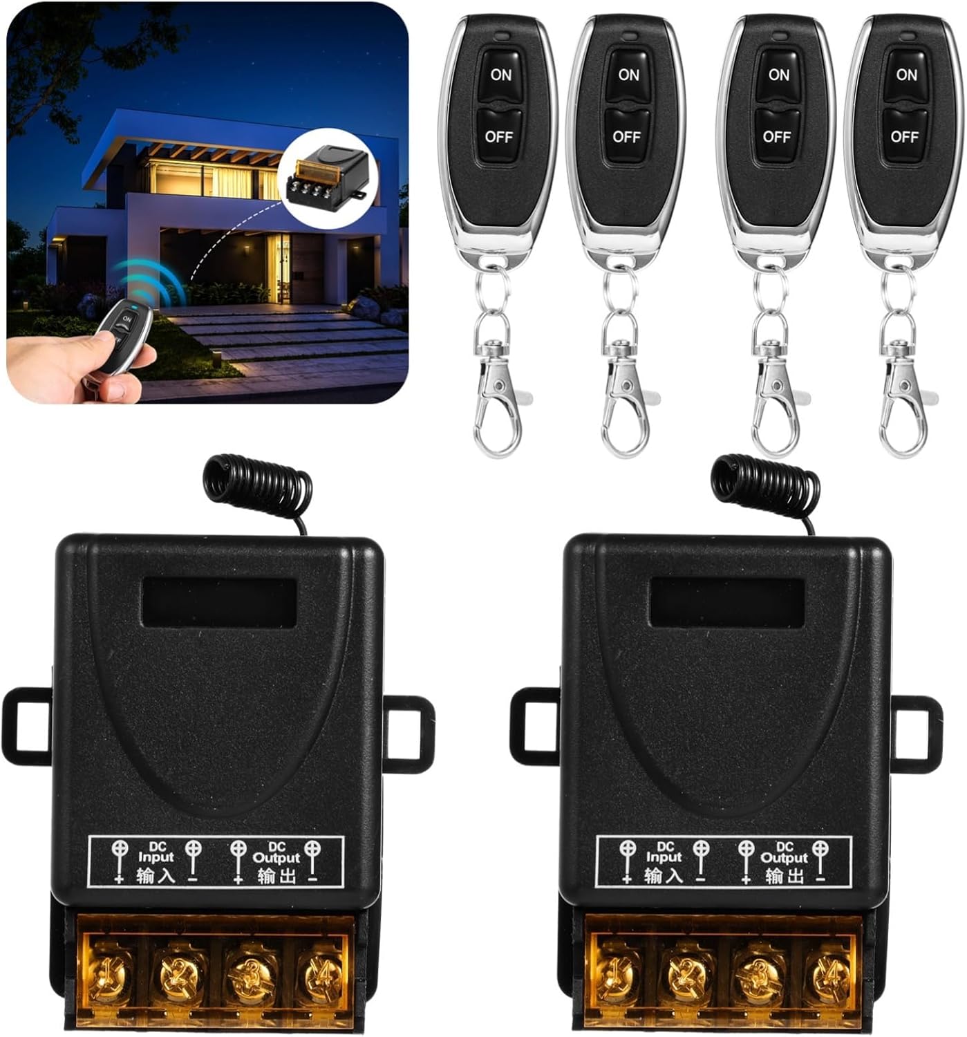 2 Pcs Dc 12V-72V Wireless Switches with Remote, 328Ft Range for Lights, Fans, Motors & Anti-Theft Alarms