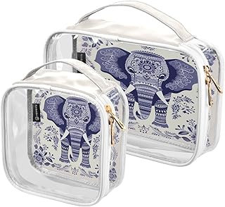 2Pcs India Elephant Mandala Cosmetic Bags,Cle...