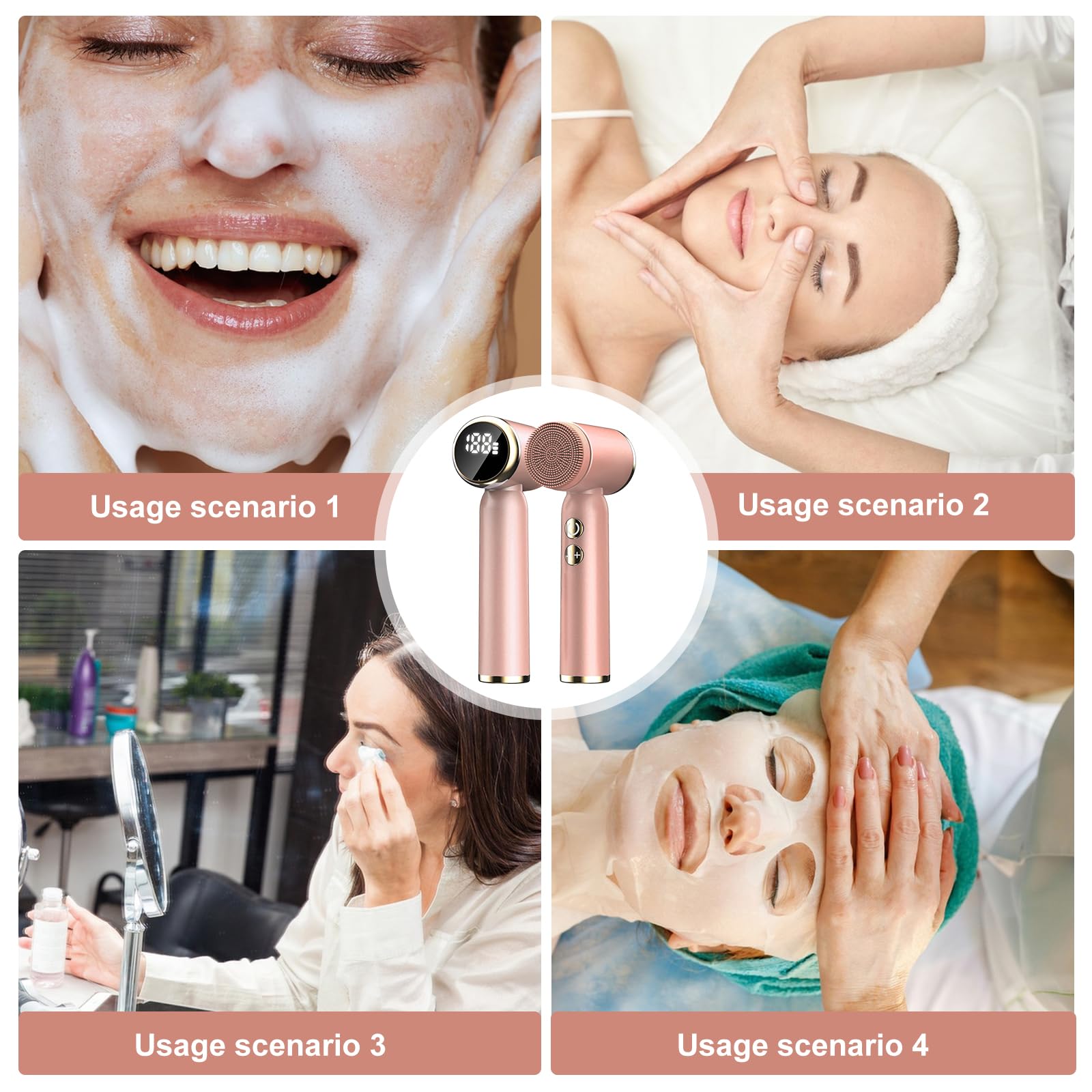 Elektrische Gesichtsreinigungsbürste, 6 in 1 Gesichtsbürste, Tiefenreinigung & Peeling, Wasserdichte Gesichtsbürste elektrisch mit 3-Stufige Rotation, Wiederaufladbar, IPX6 für alle Hauttypen