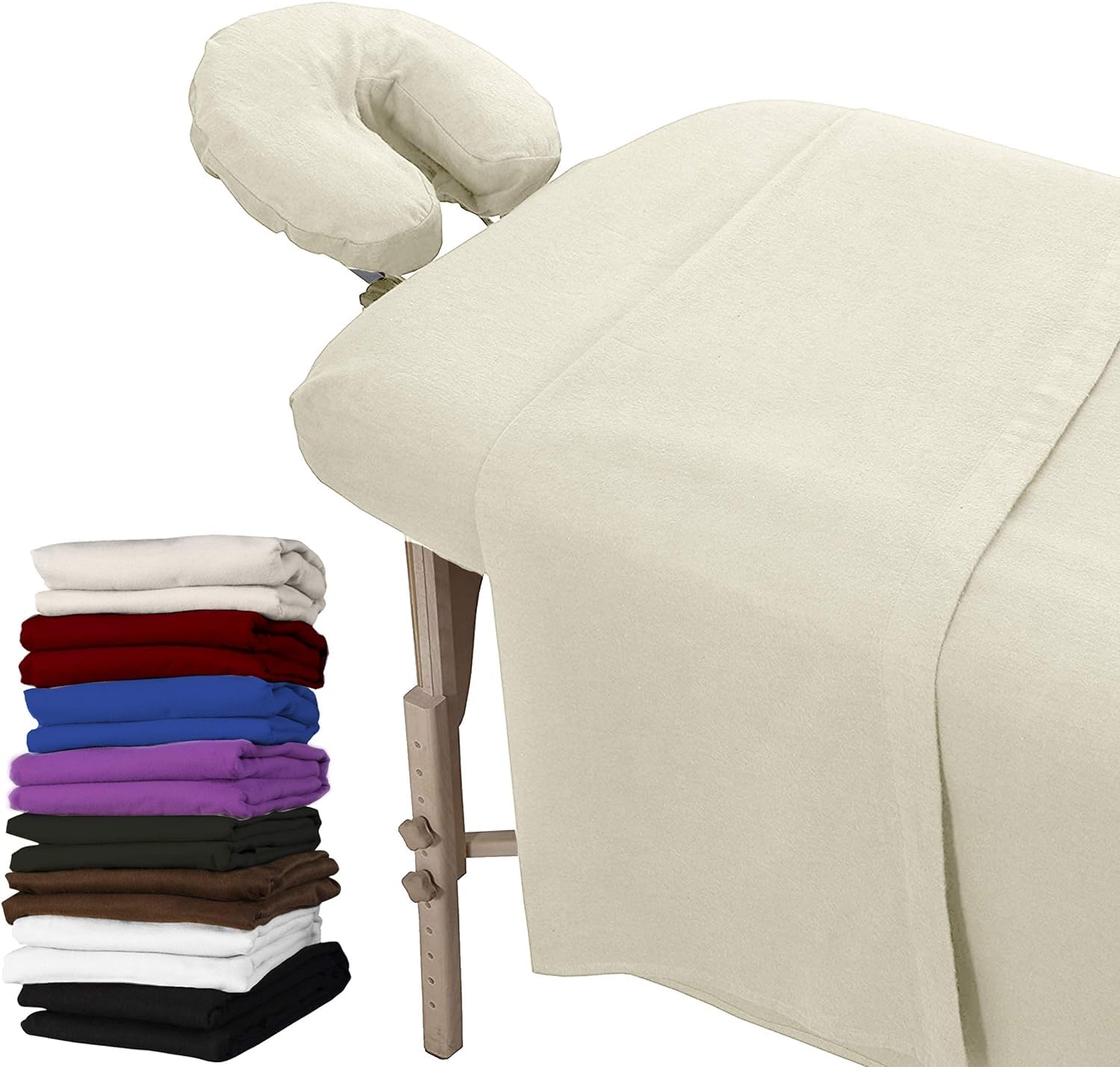 LONDON LINENS Pack of 2 Extra Thick 3 Piece Massage Table Sheets Set - 100% Natural Cotton Flannel - Includes Massage Table Cover, Massage Fitted Sheet, and Massage Face Rest Cover (Natural)-image-43