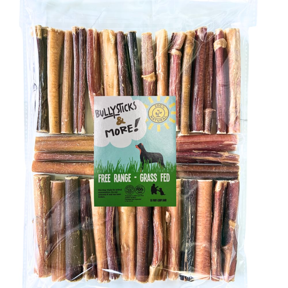 BULLYSTICKS &amp; MORE 4-5 Inch Bully Sticks (Regular - 25 Pack) | Bully Sticks for Medium Dogs | 100% Grass Fed Beef | Dog Parents Choice Bully Stick Dog Chews | No Hide Bully Bones