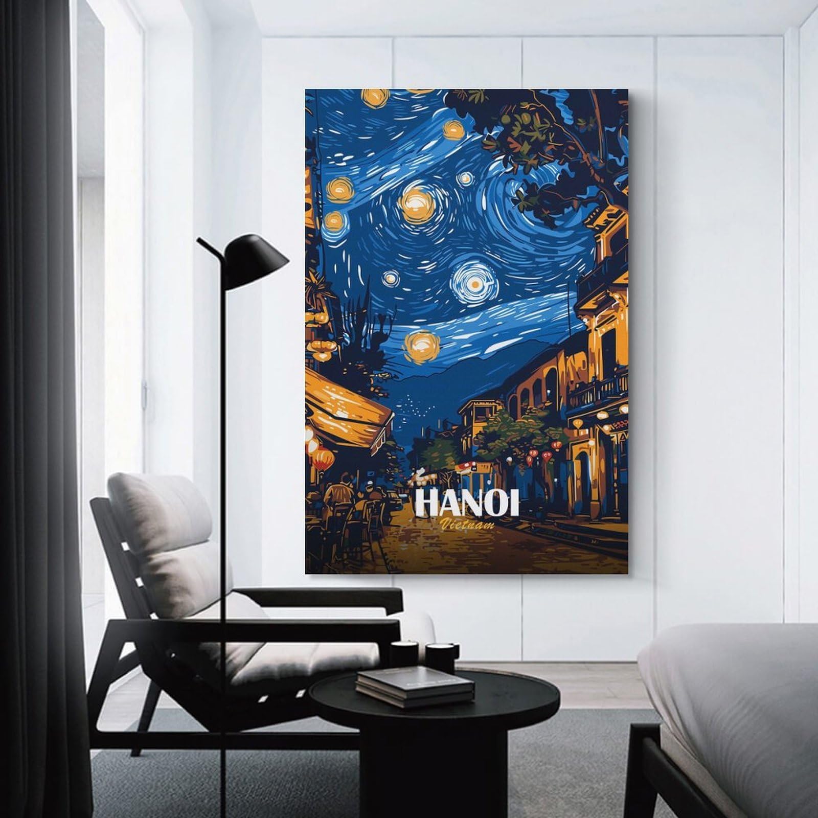 Junmoney Hanoi Vietnam Starry Night Art Home Decor Wall Art, 20x30inch(50x75cm), for Flats, Guest Rooms Or Compact Rooms, Stylish Wall Art for Fresh Spaces