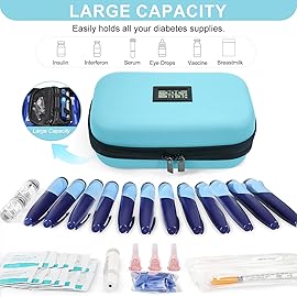 Gosemai TSA Approved Insulin Cooler Travel Case Medication Cooler for Travel with Thermometer Temperature Display Diabetic Medication Organizer Medical Travel Cooler Bag with 2 Ice Pack (Light Blue)