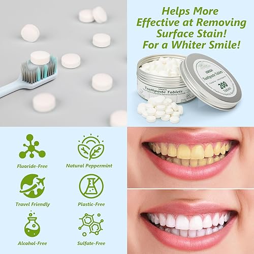 Miniatura 3 de 200 tabletas de pasta de dientes – Nano hidroxiapatita blanqueamiento natural, reduce la sensibilidad, libre de flúor y plástico, ecológico