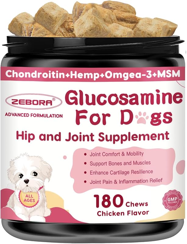 ZEBORA Hip & Joint Glucosamine Supplement for Dogs, 180 Freeze-Dried Chews | With MSM, Chondroitin, Omega 3, Turmeric, and Calcium, Dog Joint Pain Relief and Bone Health Support for All Breeds