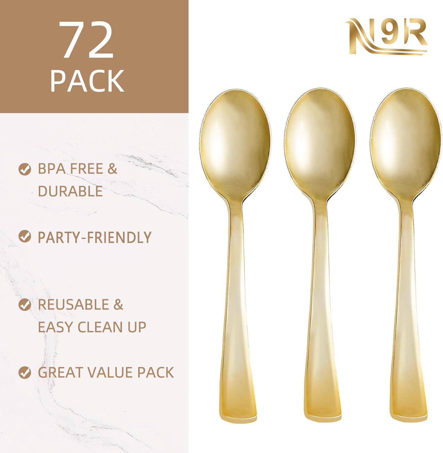 Gold Plastic Spoons - Solid, Durable, Heavy Duty Gold Plastic