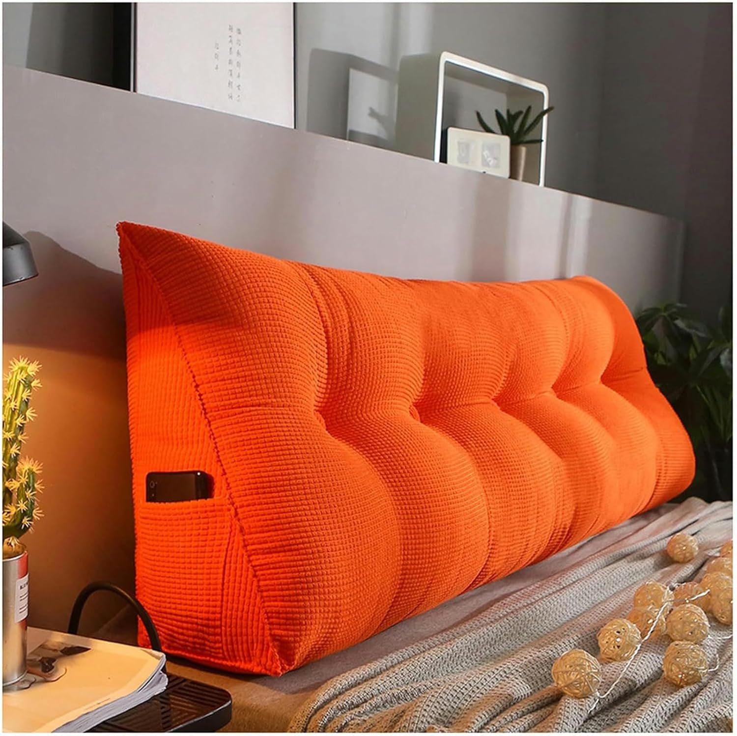 Triangular Headboard Pillow Bed Wedge Pillow Large Reading Pillow Comfortable Lumbar Bed Pillow Reading Backrest Cushion with Removable Washable Polar Fleece Cover