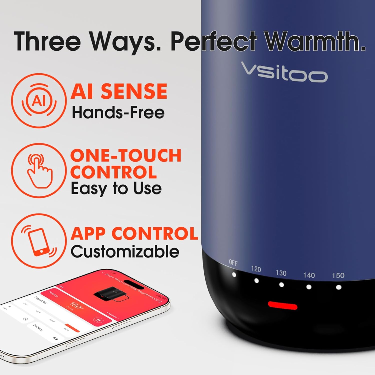 VSITOO S3 Pro 16oz Smart Self Heating Coffee Mug,Heated Coffee Mug with Auto-Sensing AI Heats Drinks to 120-150°F Hands-Free.Perfect for Home/Office,Ideal Gift fo Men/Women, Blue