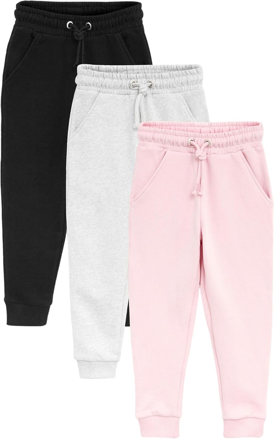 NEXT Girls Pink/Grey/Black 3 Pack Soft Jersey Regular Fit Joggers 4Y | Cozy cotton-rich jersey fabric, streamlined slim leg cut, versatile activewear choice for daily play