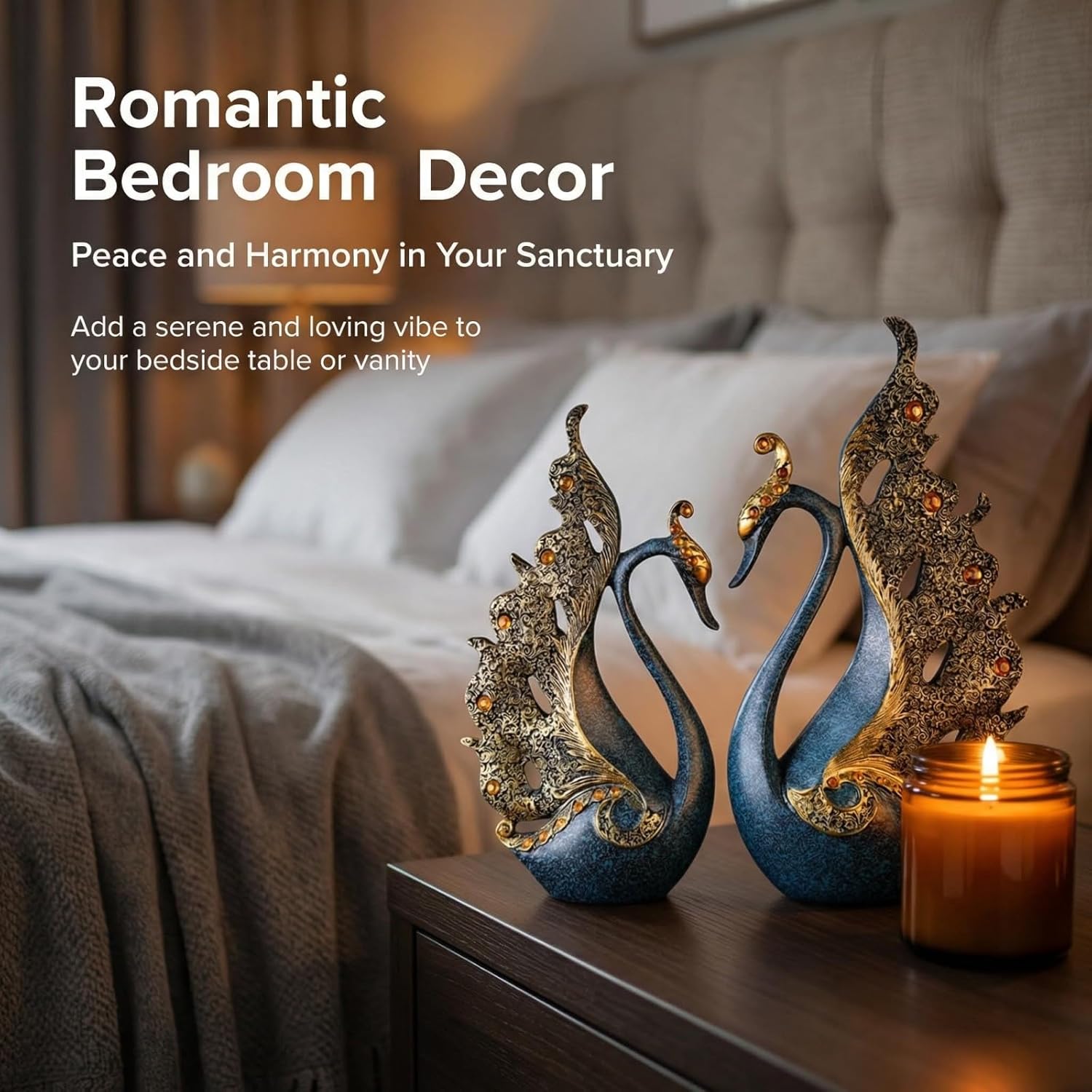 2pcs Swan Statues Couple's Home Decorations for Living Room Decor and Accessories,Book Shelf Decor Accents,Sculptures Home Decor for Coffee Table (Blue)