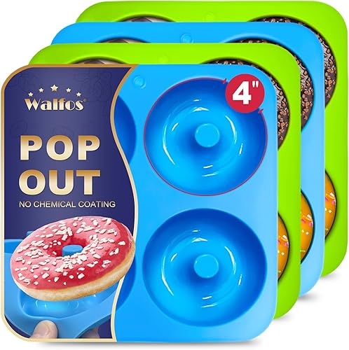 Walfos Molde de Silicona para Donas de Tamaño Completo para Hornear - Juego de Sartén de Silicona para Donas de 4 Pulgadas de Tamaño Grande para