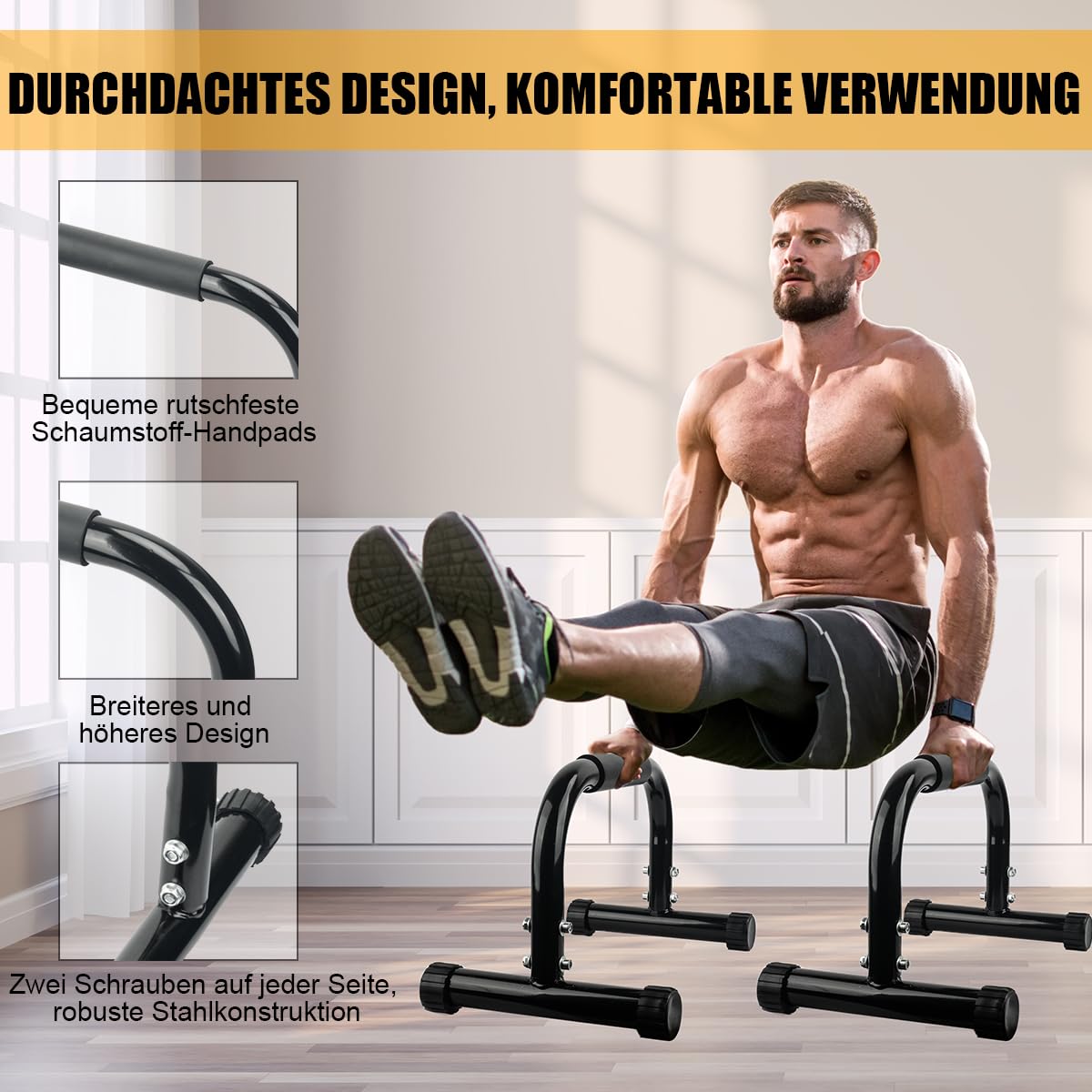 AmazeFan Parallettes Bars, Push Up Bars Trening siłowy do postawienia na rękach, pełna plansza i dipy, kalisteniczna, gimnastyczna, [42 x 25 x 25 cm] uchwyt do stojaków push up do ćwiczeń podłogowych