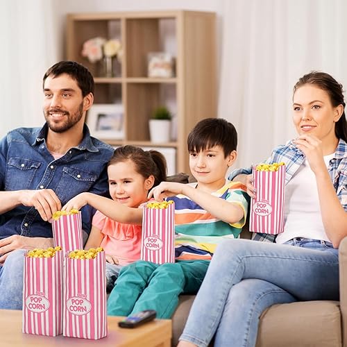 Miniatura 6 de Sherr 500 bolsas de palomitas de maíz, a granel, a rayas, desechables, para noches de cine, Navidad, circo, carnaval, fiestas, cumpleaños, eventos,