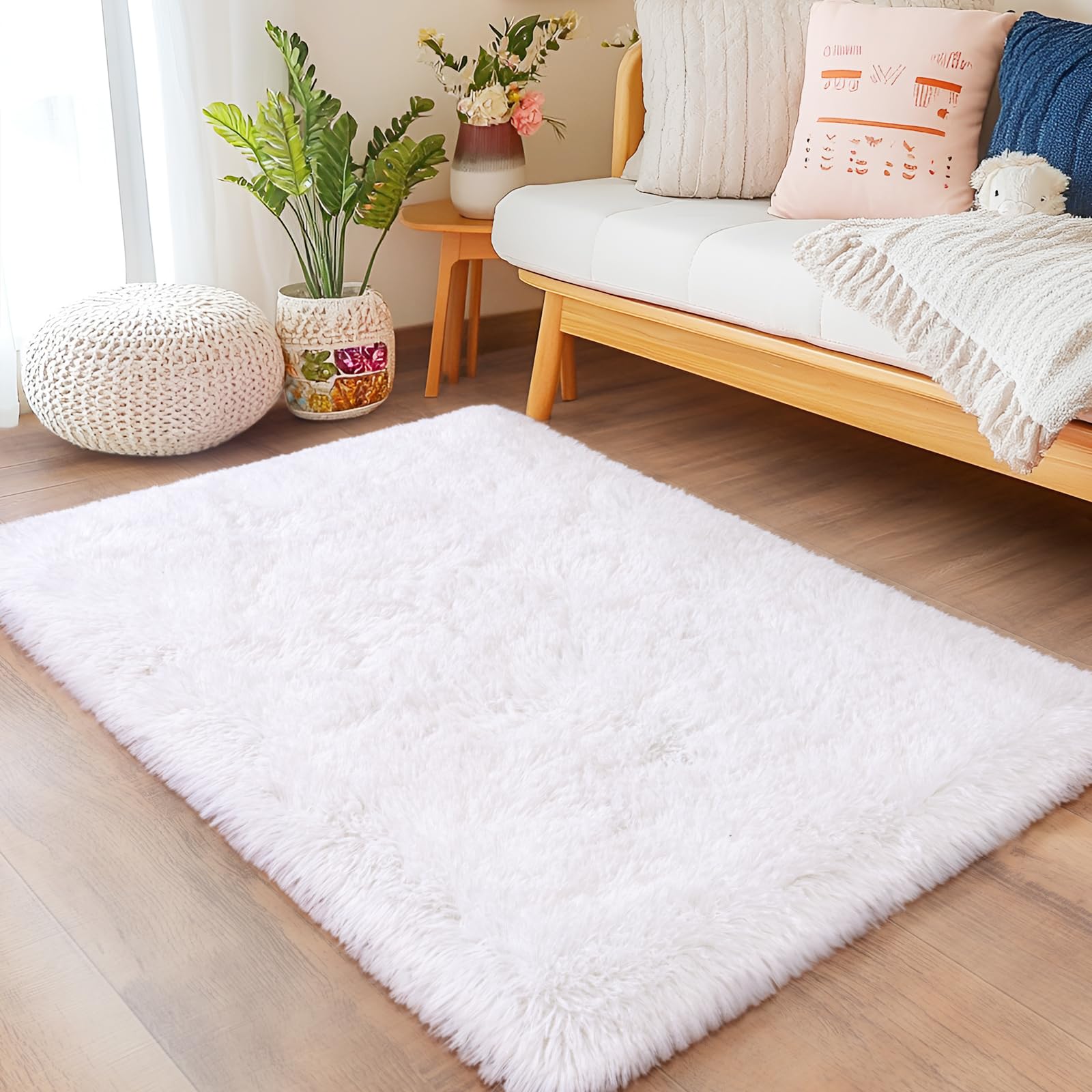 2x3 Small White Rugs for Bedroom Soft Fluffy Shaggy Bedside Throw Rugs for Living Room Indoor Floor Carpet