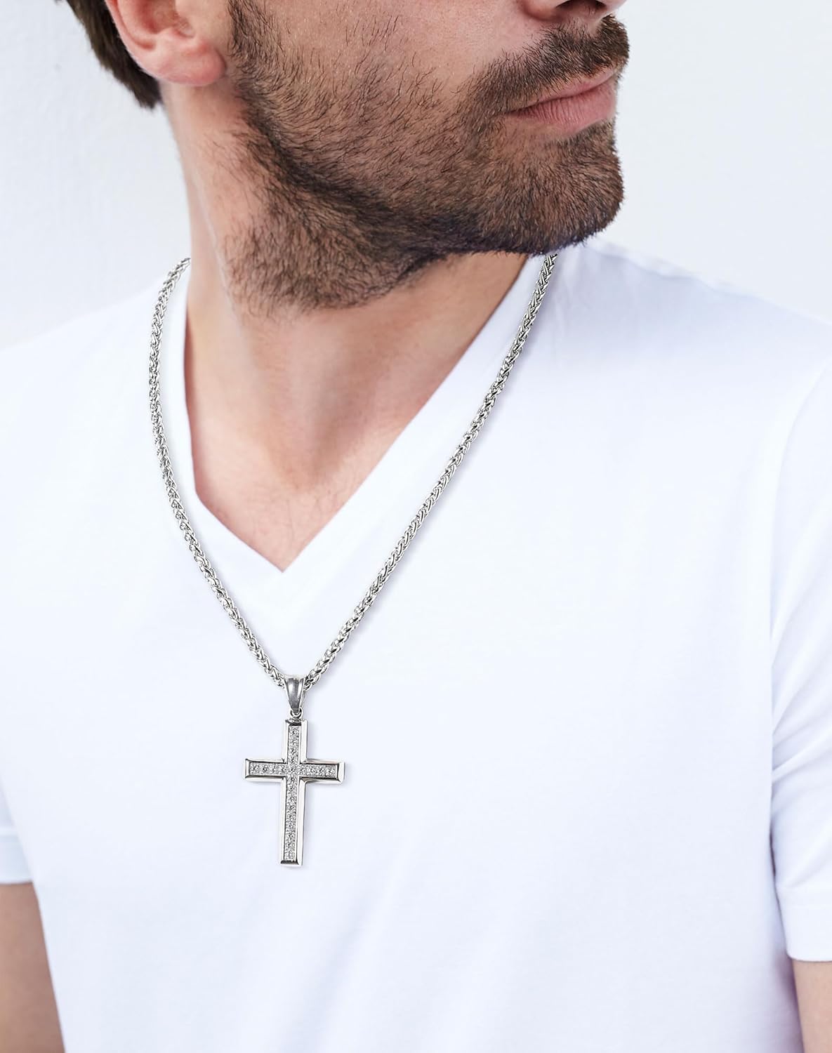 Stainless Steel CZ Cross Necklace Men Women - 18K Gold Plated 5A+ Cubic Zirconia Crucifix Pendant - Christian Religious 3mm Rolo Chain Jewelry Present - Image 4