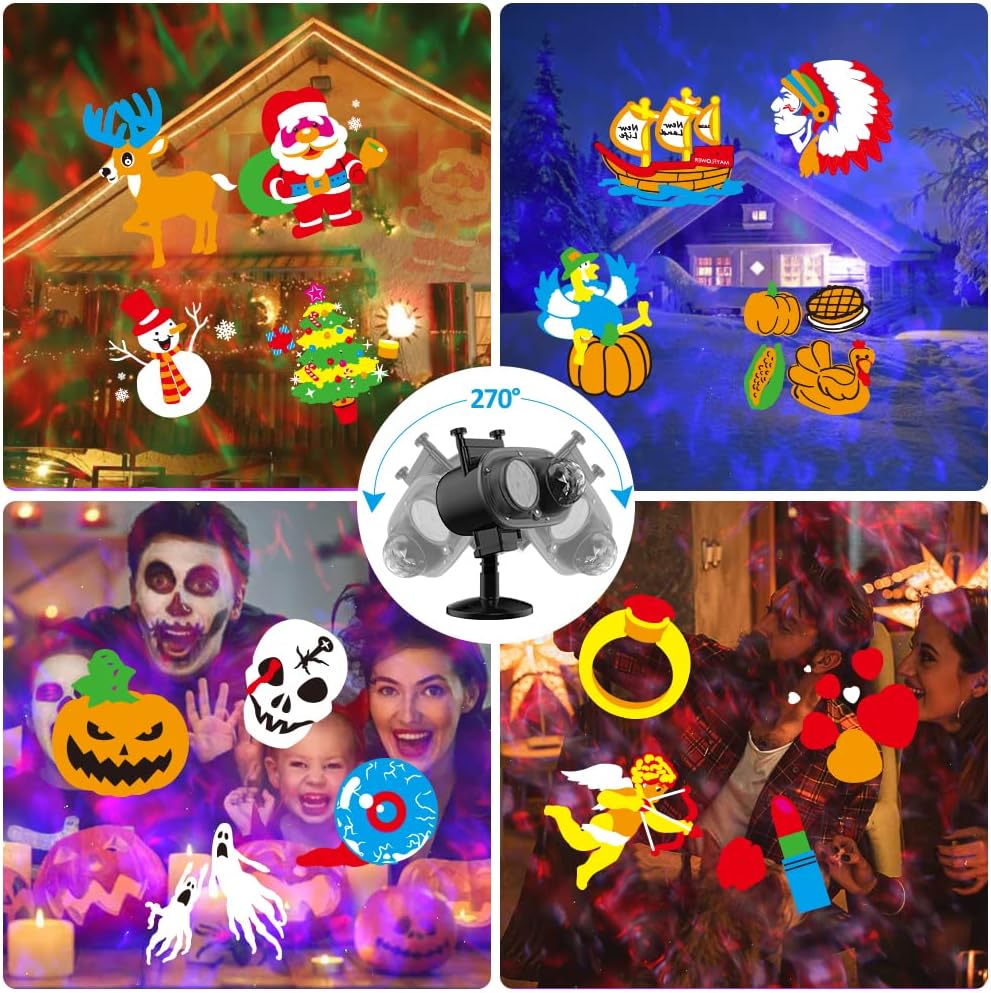 2025 Upgrade Halloween Christmas Projector Lights,2-in-1 Moving Holiday Landscape Lights,30 HD Wave Ocean Effects,Outdoor Waterproof Projection Light for Xmas Halloween Party Garden Decorations